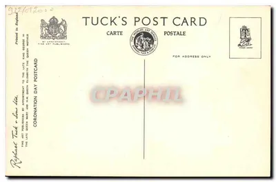 A rainha se prepara para a Unção — cena na Abadia de Westminster durante o coroamento de Sua Majestade a Rainha Elizabeth, em 2 de junho de 1953 — Tuck's Post Card, n° CHT 5 — Verso