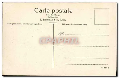 Aden - Uma Caravana em Repouso — Hotel de l'Europe, I. Benghiat Son, n° 814 p — Verso