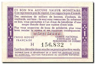 Karta Solidarności — 1 Franc — Secours National — Rewers