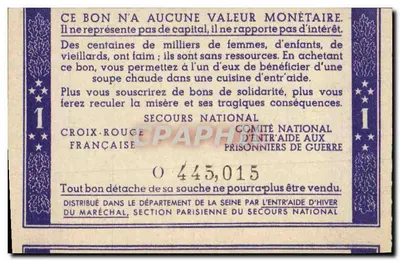 Paszport solidarności — 1 frank — Secours National, Croix-Rouge Française — Rewers