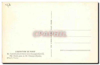 Liberation de Paris — Les blindés défilent aux Champs-Élysées — C.A.P. - Paris — Verso