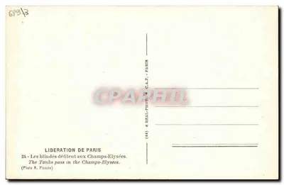 Giải phóng Paris — Các xe tăng diễu hành trên đại lộ Champs-Élysées — Ảnh R. Picoche, C.A.P. - Paris — Mặt sau