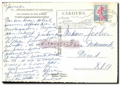 Deszcz na Normandii — Widok z lotu nad portem sztucznym w Arromanches — Wydawca Gaby, nr 13 — Rewers