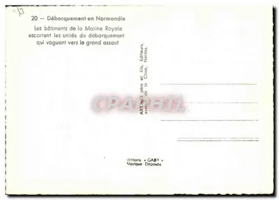 Lądowanie w Normandii — Budynek Marynarki Wewnętrznej eskortuje jednostki lądowania, które płyną w kierunku wielkiego ataku — Wydawnictwo Gaby, Nantes — Rewers