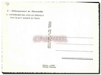 Desembarco en Normandía — abastecimiento de los aliados en el puerto restaurado de Le Havre — editor GABY, Nantes — Reverso