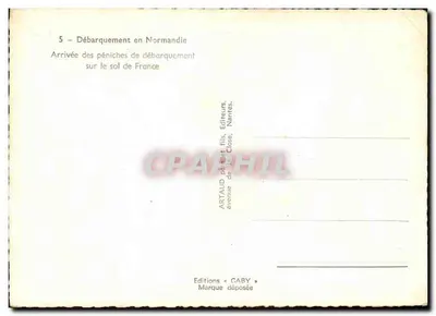 Desembarque na Normandia — Chegada das barcaças ao solo da França — Edições ARTAUD & Cie, Nantes — Verso