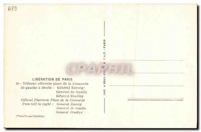 Libertação de Paris — Tribuna oficial da praça da Concórdia — Photo-Presses Libération — Verso
