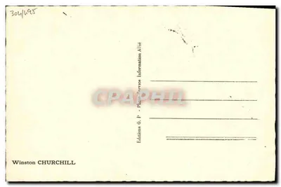 Winston Churchill — portret czarno-biały — Wydawnictwo O.P. - Usługa Fotograficzna Informacji Sojuszniczej — Rewers