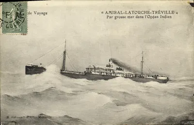 O navio «Amiral-Latouche-Tréville» — em alto-mar no Oceano Índico — H. Grimaud & Cie, Marselha