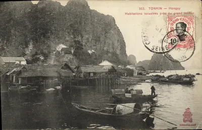 Tonquin — Hongay — Habitações lacustres perto do grande rochedo — R. Dieulefils, n°303