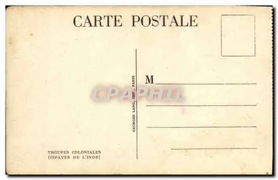 Tropas coloniais (Cipayes da Índia) — marcha em formação — Georges Lang, Paris — Verso