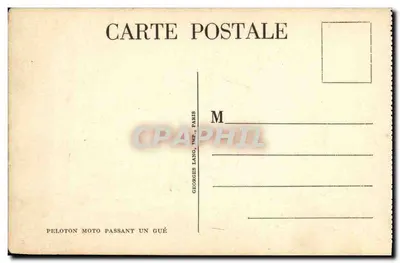 Plotone di motociclisti che attraversa un guado — Georges Lang, MP, Parigi — numero di serie non visibile — Verso