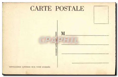 Artilharia pesada sobre via férrea — Georges Lang, Paris — número de série não visível — Verso