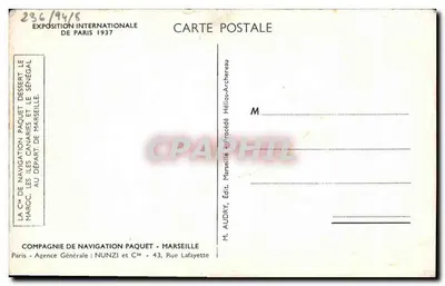 Pałacowiec Chella — Compagnie de Navigation Paquet — Wystawa Międzynarodowa w Paryżu 1937 — Rewers