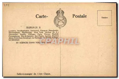 R.M.S.P. "Almanzora" — Sala de jantar de 1ª classe — South American Service — Verso