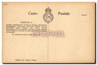 R.M.S.P. "Arlanza" — Kabinę klasy drugiej — Royal Mail Steam Packet Company — Rewers