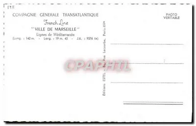 Città di Marsiglia — nave della Compagnia Generale Transatlantique — Edizioni Estel, Parigi — Verso