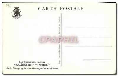 O navio misto "Calédonien" — Companhia das Messagerias Marítimas — editor Transoatlantique, n° 496 — Verso