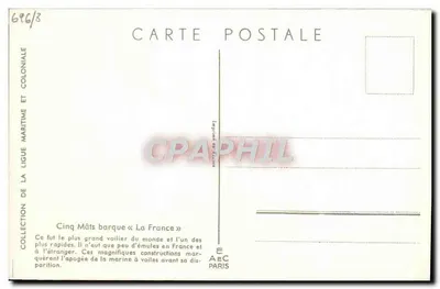 Cinq Mâts barque « La France » — Collection de la Ligue Maritime et Coloniale — E.A.E.C. Paris — Rewers