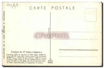 Krążownik klasy I « Algérie » — kolekcja Ligi Morskiej i Kolonialnej — Wydawca AEC Paris — Rewers