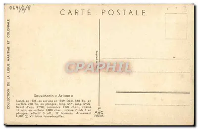 Submarino « Ariane » — ilustração marítima — L. Hauffner — Verso
