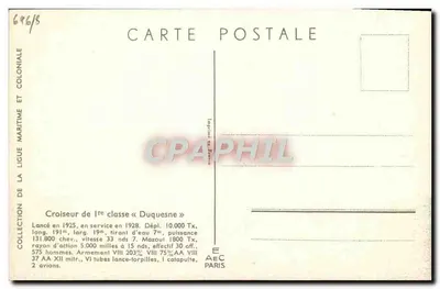 Cruiser de 1ª classe « Duquesne » — Coleção da Liga Marítima e Colonial — n° 696/8 — Verso
