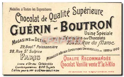 Émile Loubet, Presidente — cartão publicitário para o chocolate Guérin-Boutron — n°7 da série — Verso