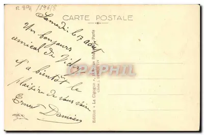 O Paquebot "NORMANDIE" da Cie Générale Transatlantique — O Guignol das crianças das primeiras classes — Edição J. Desgoutin — Verso