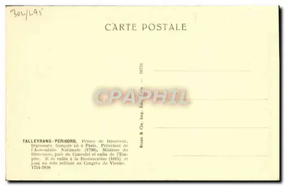 Talleyrand — Retrato — Braun & Cie, Imp. Édit. Paris — n° 18776 — Verso