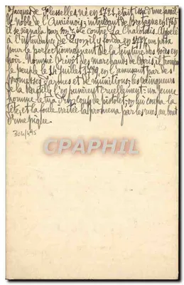 Jacques de Flesselles — Prévôt dos Mercadores de Paris, fuzilado em 14 de julho de 1789 — (V.A.P.) — Verso