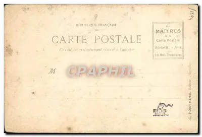 Kobieta w czerwonym stroju trzymająca gruszki winorośli — Art nouveau — R. Carniel, seria B, nr 1 — Rewers