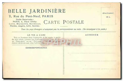 Le tir à l'arc — scène d'entraînement d'enfants — Édition de la BELLE JARDINIÈRE, PARIS — Verso