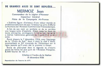 Jean Mermoz — Verjaardag 7 december 1936-1946 — Uitgave AVY — Achterkant