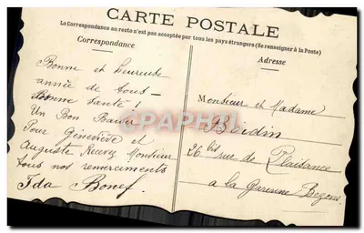 Fleurs de pensées — carte postale décorative — Ida Bonnef — Rewers