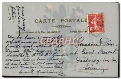 Fleurs — violettes et bleuets — carte postale S.N.S. avec timbre 10c — Verso