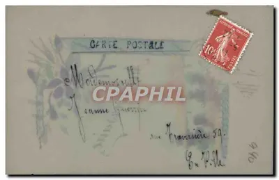 Anniversario — decoro di viola e paesaggio — Cartolina postale francese — Verso
