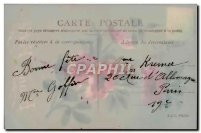 Różowe kwiaty — Szczęśliwego święta — F.J.E. Paris — Rewers