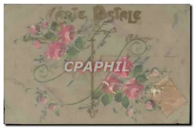 Carte postale décorativa — flores rosas e violetas — editor 'Carte Postale' (verso) — Verso