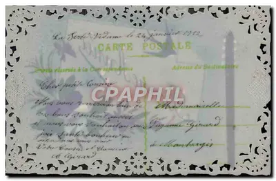 Bom Ano — pássaro e flores — Carte postale datée 1912 — Verso