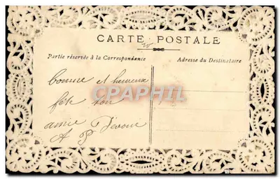 Rose — lace and gold button decoration — postcard — Back
