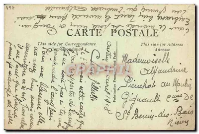 Arranjo de pensos — cartão postal bordado — Fabricação Francesa, Paris — Verso
