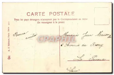 Tramwaj ozdobiony fioletami i ptakami — K. F. Editeurs, Paryż, seria 1904 — Rewers