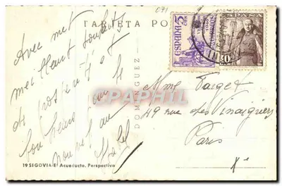 Ségovia — Aqueduto — Carta postal da empresa DOMINGUEZ — Verso