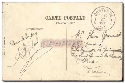 Ostende, l'Estacade — Widok z pontonu z kabiną do rybacką — Wydawca V. S. Bruxelles, n° 4371 — Rewers