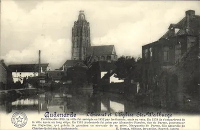 Audenaerde — O Rio Escaut e a Igreja de Santa Walburge — E. Desaix, editor, Bruxelas