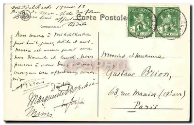 Middelkerke — Digue VI — Hotel Littoral, Pension y Pastelería — editor A. Tampere-Mugle — Reverso
