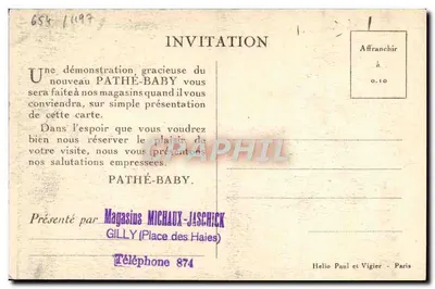 Portret kobiety — reklama Pathé-Baby — Sklepy Michaux-Jaschick, Paryż — Rewers
