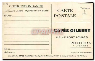 Un de nos bars de dégustation — Les Cafés Gilbert — Imp. J. Naudeau & C° Poitiers — Verso