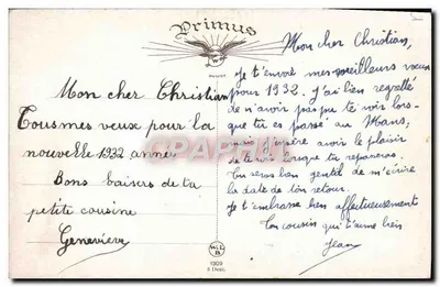 Sob os pinheiros nevados — Boa Ano 1932 — Primus, n°1309 — Verso