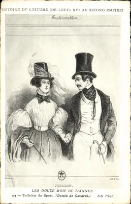 Os Doze Meses do Ano — Julho — Roupas de Esporte — História do Vestuário (de Luís XVI ao Segundo Império) — Desenho de Gavarni — ND Fot.